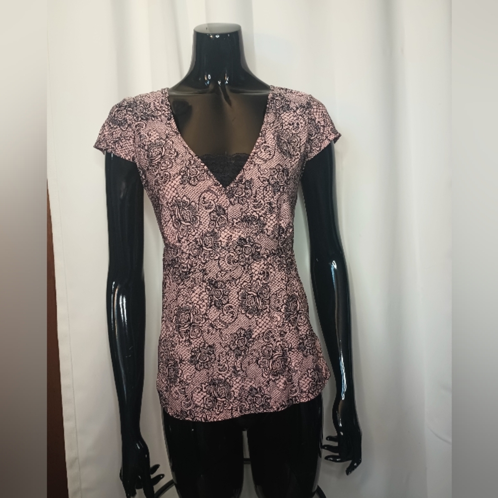 Marilyn Monroe Womens Babydoll Top Small Pink Black Floral Lace Fairy Coquette